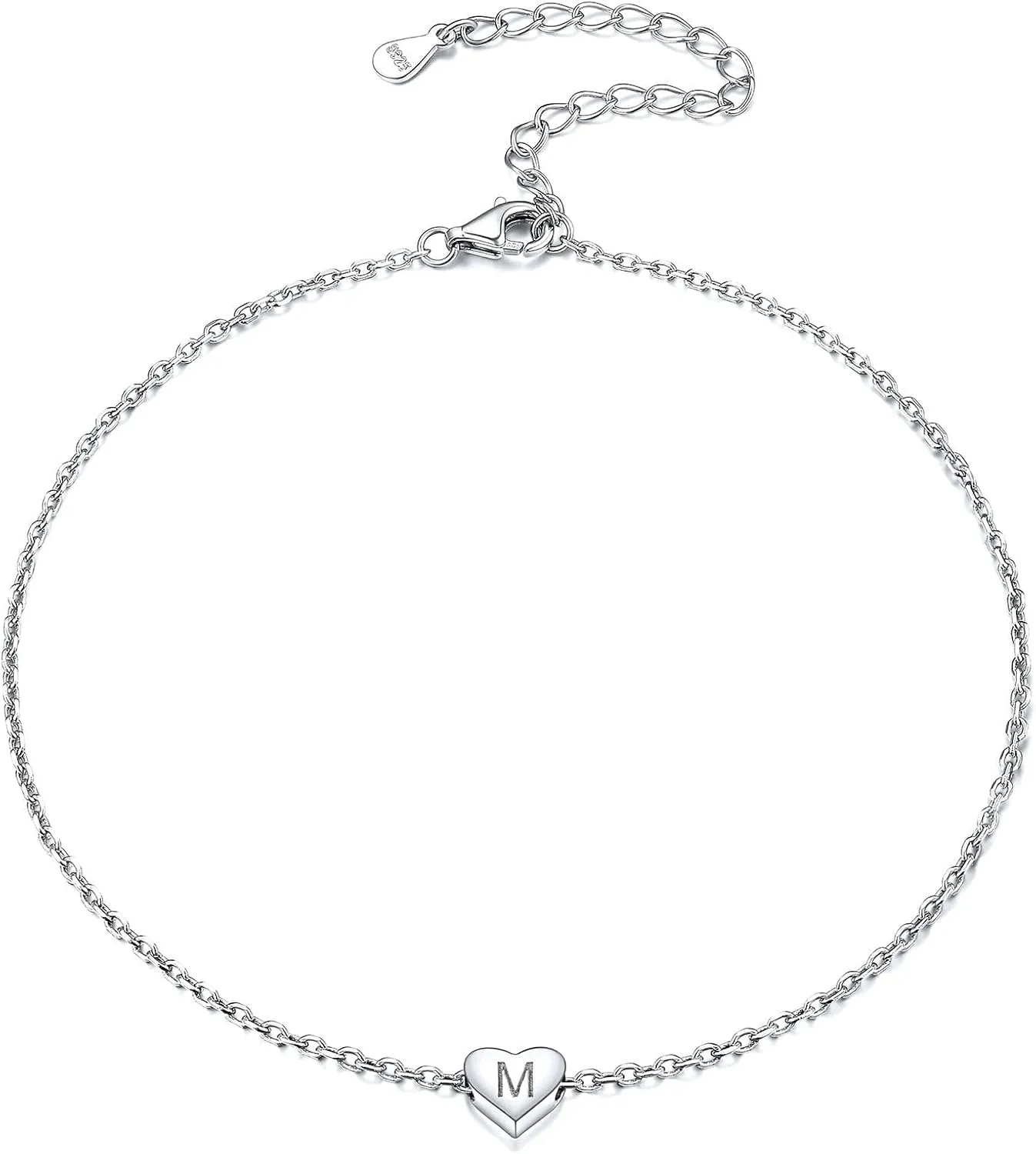 ChicSilver Personalized Heart Initial Bracelet, 925 Sterling Silver Letter Bracelet Fashion Dainty Heart Charm Bracelet for Women(with Gift Box)
