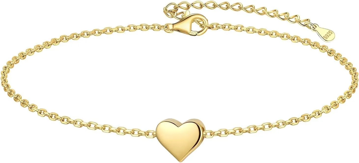ChicSilver Personalized Tiny Heart/Star/Moon/Dot/Lotus Bracelet, Sterling Silver Dainty Link Chain Bracelet for Women Silver/Gold/Rose Gold(with Gift Box)