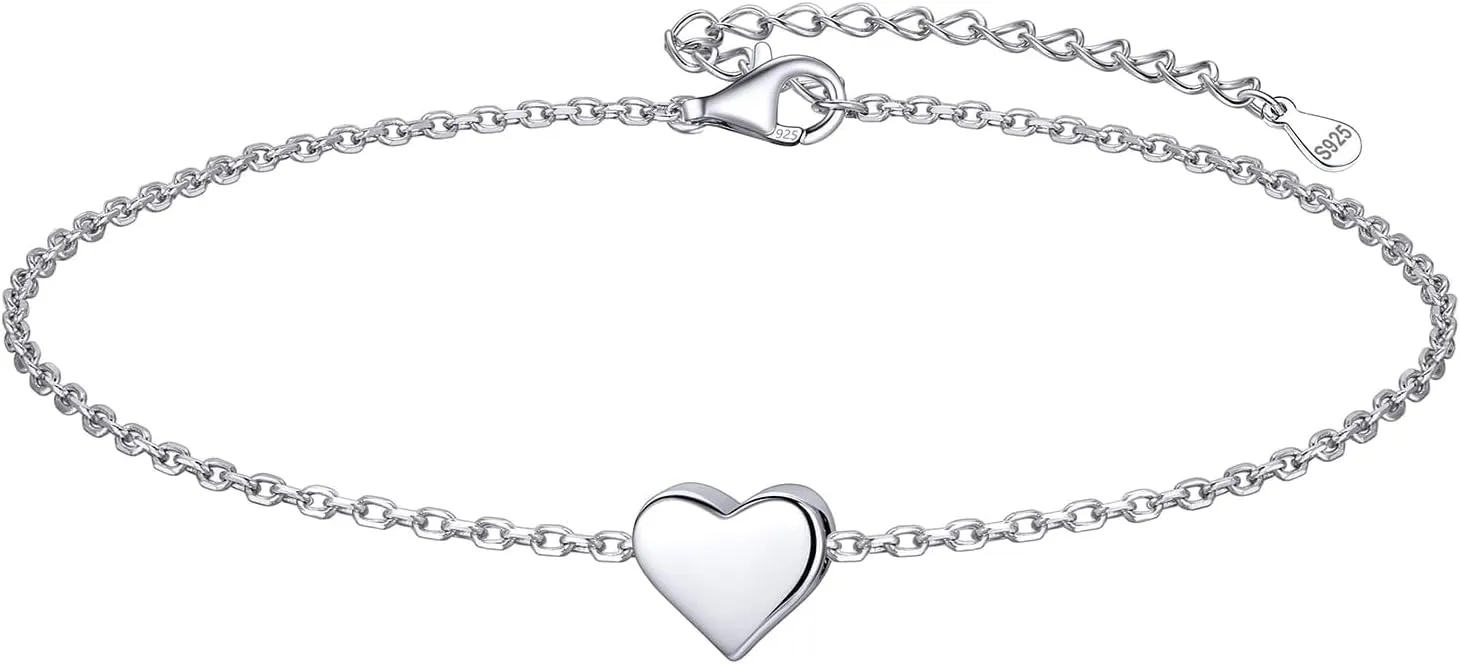 ChicSilver Personalized Tiny Heart/Star/Moon/Dot/Lotus Bracelet, Sterling Silver Dainty Link Chain Bracelet for Women Silver/Gold/Rose Gold(with Gift Box)