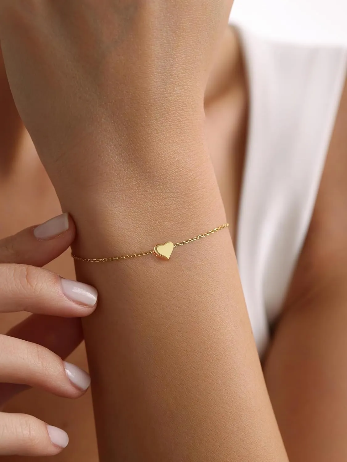 ChicSilver Personalized Tiny Heart/Star/Moon/Dot/Lotus Bracelet, Sterling Silver Dainty Link Chain Bracelet for Women Silver/Gold/Rose Gold(with Gift Box)
