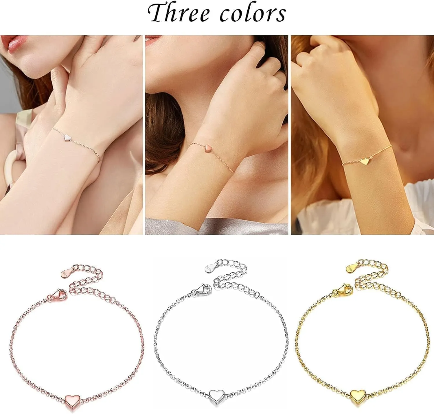 ChicSilver Personalized Tiny Heart/Star/Moon/Dot/Lotus Bracelet, Sterling Silver Dainty Link Chain Bracelet for Women Silver/Gold/Rose Gold(with Gift Box)