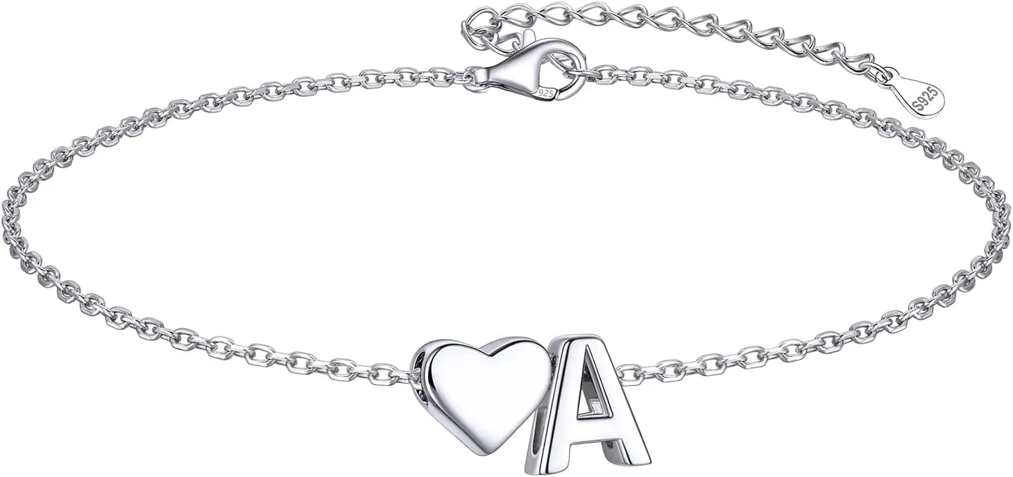 ChicSilver Sterling Silver Initial Bracelet Letters Personalized Heart Bracelet Hypoallergenic Dainty Bracelets for Women
