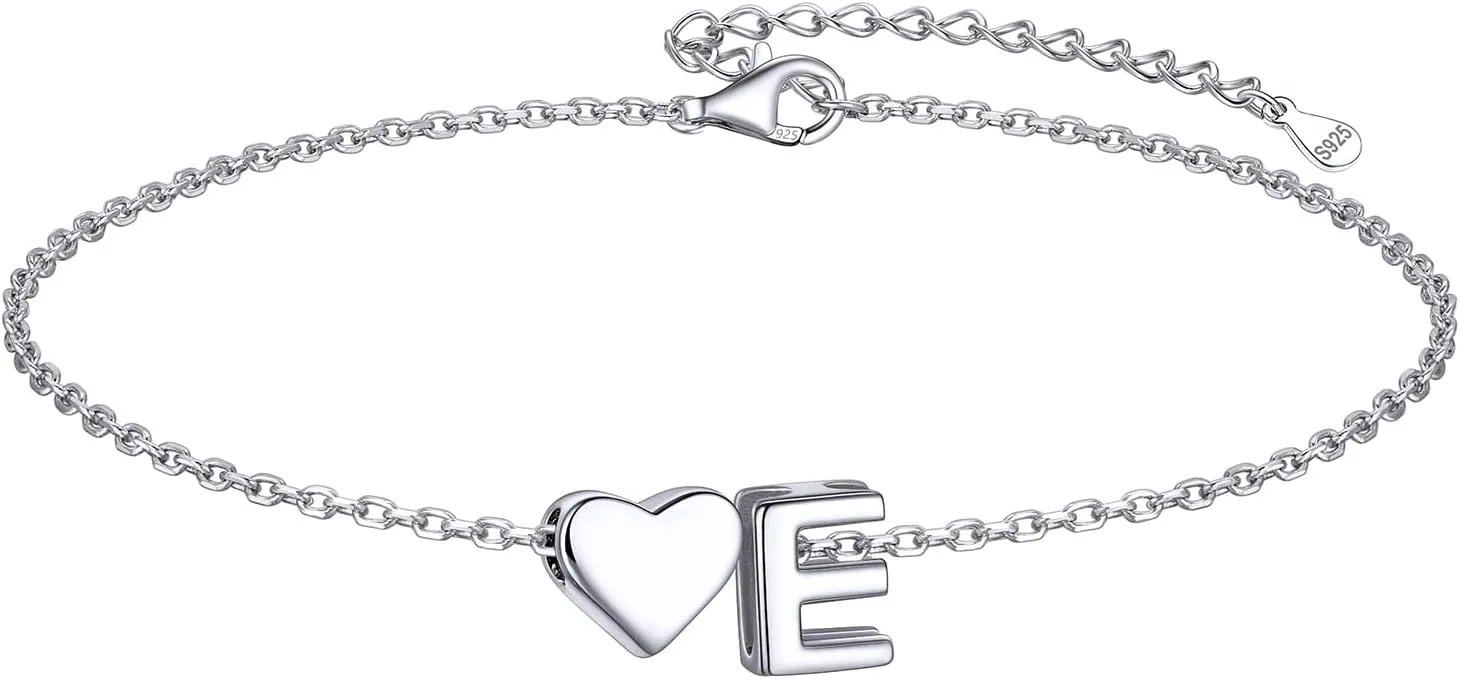 ChicSilver Sterling Silver Initial Bracelet Letters Personalized Heart Bracelet Hypoallergenic Dainty Bracelets for Women