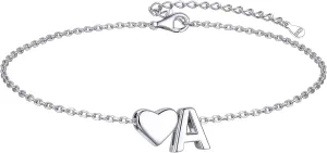 ChicSilver Sterling Silver Initial Bracelet Letters Personalized Heart Bracelet Hypoallergenic Dainty Bracelets for Women