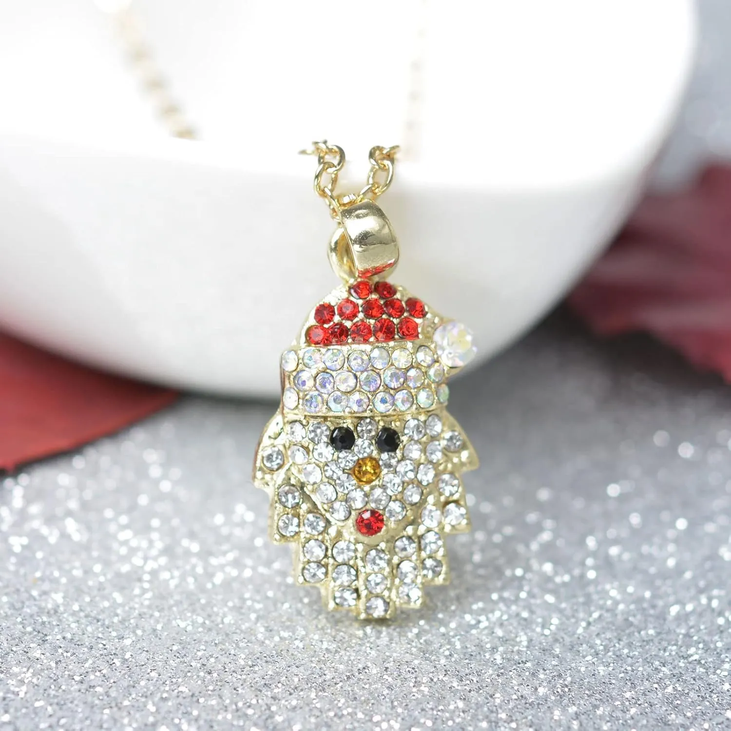 Christmas Necklaces for Women Rhinestone Crystal Snowflake Pendant Angel Santa Claus Snowman Christmas Tree Necklace Pendant Fashion Christmas Necklace Jewelry Holiday Gift