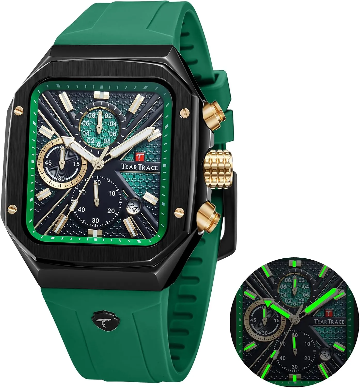 Chronograph Analog Watches for Men Luminous Waterproof Business Casual Work Wrist Men's Watch with Silicon Strap