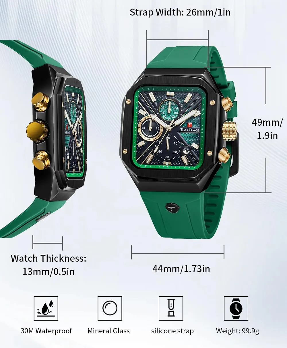 Chronograph Analog Watches for Men Luminous Waterproof Business Casual Work Wrist Men's Watch with Silicon Strap