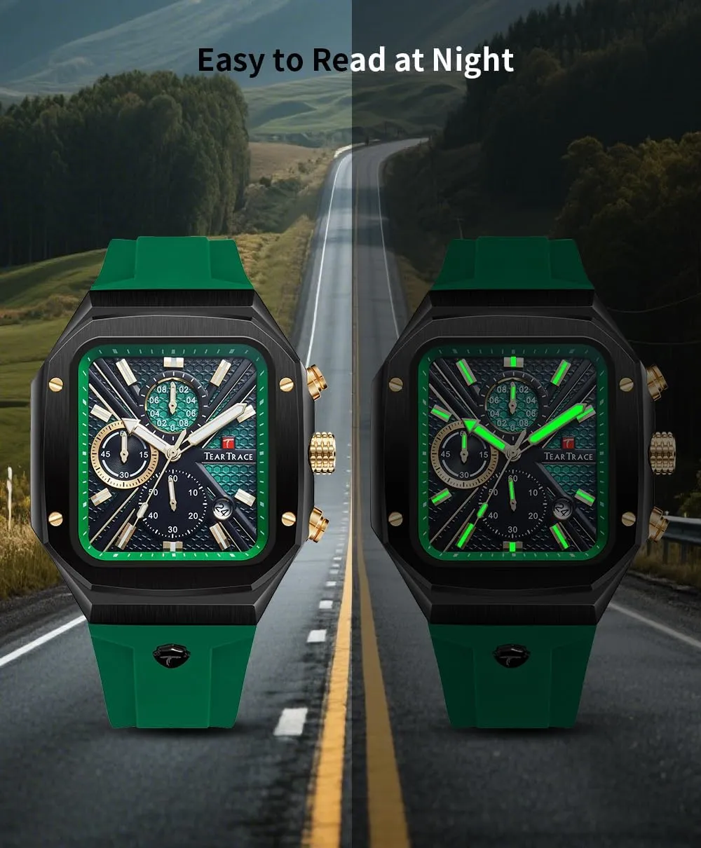 Chronograph Analog Watches for Men Luminous Waterproof Business Casual Work Wrist Men's Watch with Silicon Strap