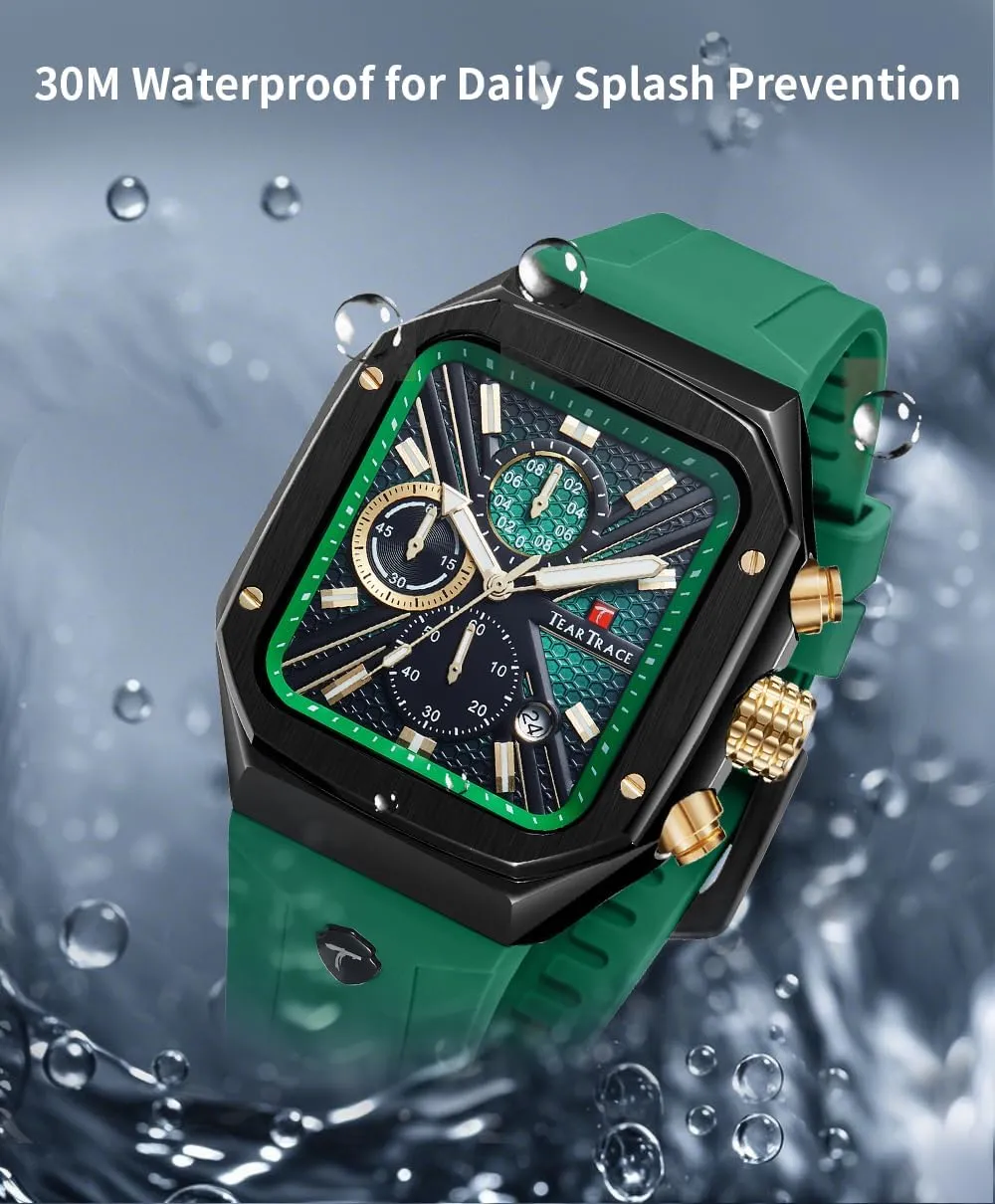Chronograph Analog Watches for Men Luminous Waterproof Business Casual Work Wrist Men's Watch with Silicon Strap