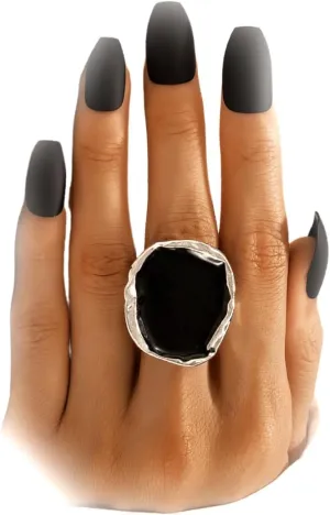 Chunky Gold Enamel Statement Big Rings for Women Exaggerated Black Large Cocktail Knuckle Cocktail Ring Vintage Silver Fashion Prom Party Jewelry Gifts