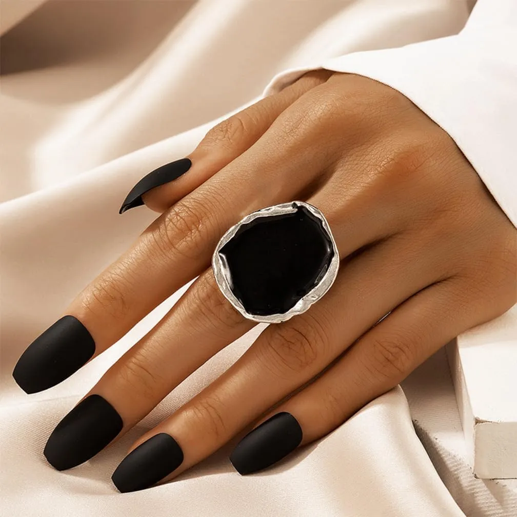 Chunky Gold Enamel Statement Big Rings for Women Exaggerated Black Large Cocktail Knuckle Cocktail Ring Vintage Silver Fashion Prom Party Jewelry Gifts