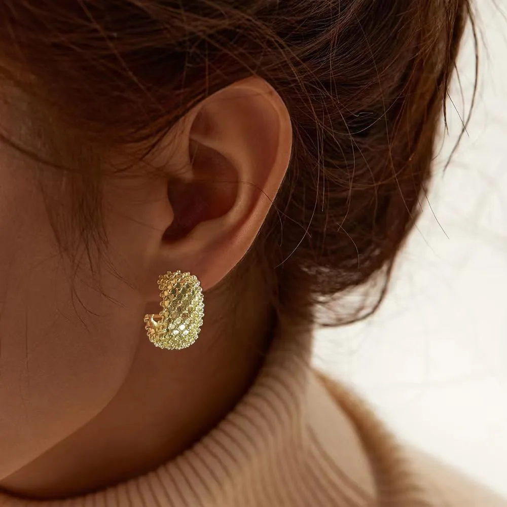 Chunky Gold Hoop Earrings for Women Thick Gold Hoops Earrings Open Stud Earrings Hypoallergenic Stainless Steels Drop Dangle Earrings IUITY Trendy Lightweight Jewelry Birthday Christmas Gifts