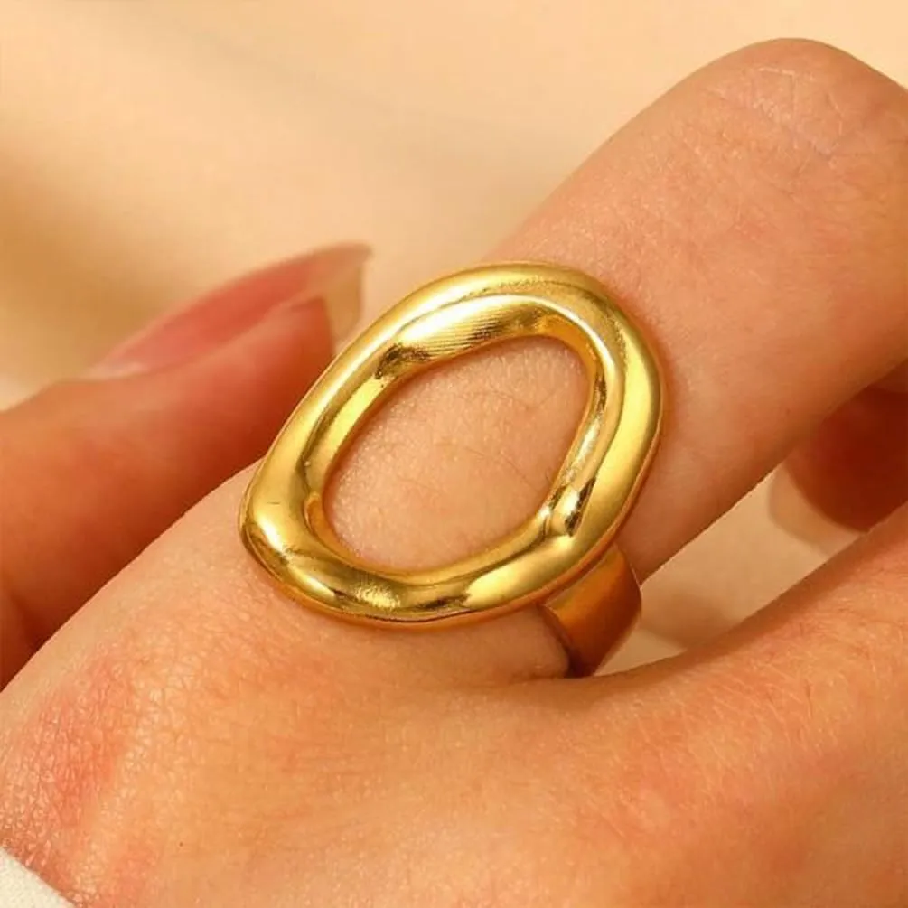 Chunky Gold Oval Heart Rings for Women Trendy, Statement Thick 14K Gold Oval Ring Stackable Dainty Open Hollow Geometric Ring Minimalist Jewelry Gfits