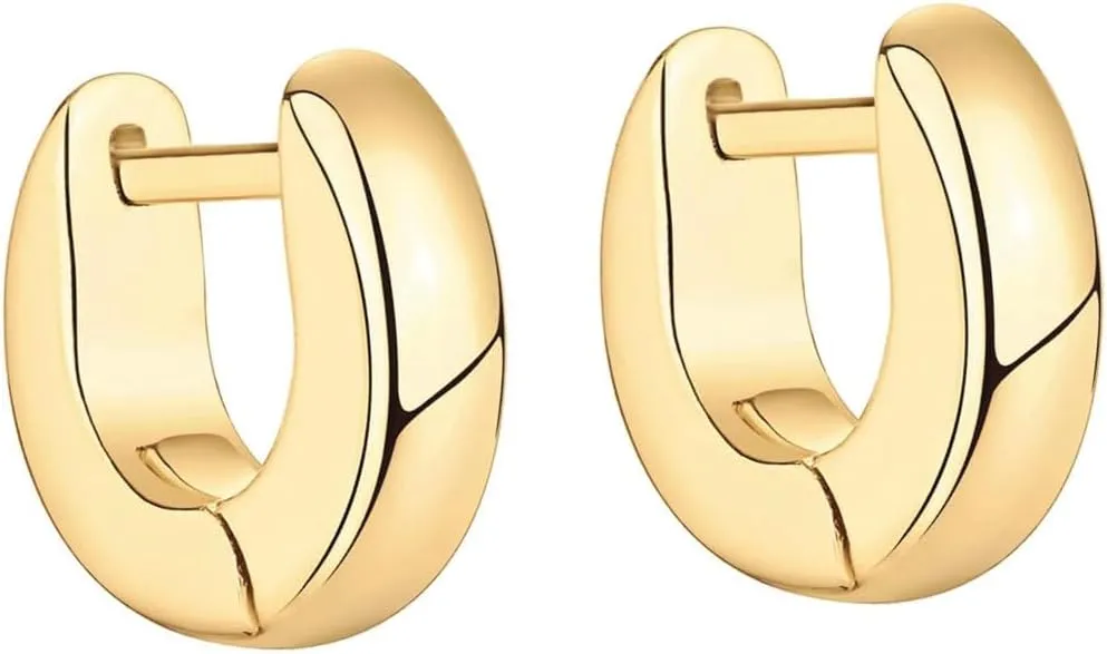 Chunky Huggie Hoop Earrings | 18K Gold Plated 925 Sterling Silver Post Ultra Thick Huggie Earring | Women's Mini Hoop Earrings | Gold Plated Small Hoops
