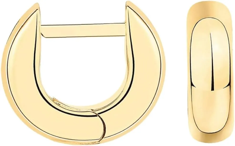 Chunky Huggie Hoop Earrings | 18K Gold Plated 925 Sterling Silver Post Ultra Thick Huggie Earring | Women's Mini Hoop Earrings | Gold Plated Small Hoops