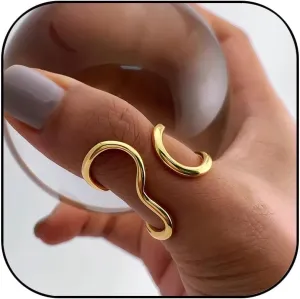 Chunky Rings for Women Non Tarnish Wavy Curve Ring Adjustable Stainless Steel Thumb Rings Gold Silve Statement Rings Simple Link Chain Knuckle Band Trendy Birthday Jewelry