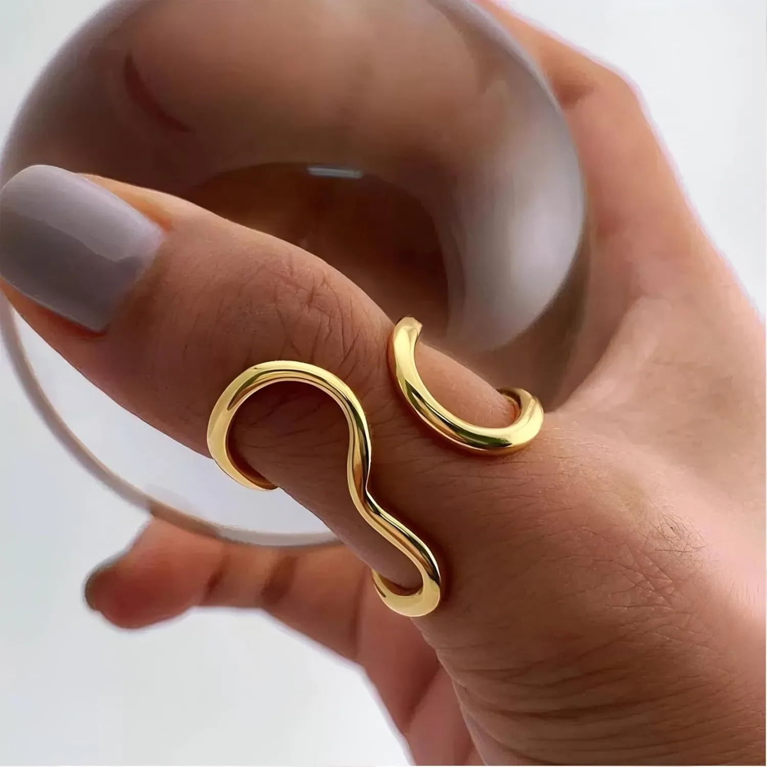 Chunky Rings for Women Non Tarnish Wavy Curve Ring Adjustable Stainless Steel Thumb Rings Gold Silve Statement Rings Simple Link Chain Knuckle Band Trendy Birthday Jewelry