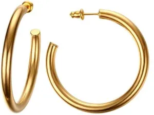 Chunky Tube Hypoallergenic Large Big Hoop Earrings for Women 14K Gold Plated Fashion Dainty Thick Classic Round Huggie Studs Open Half Hoops Lightweight Jewelry Gifts for Birthday Bff Mom