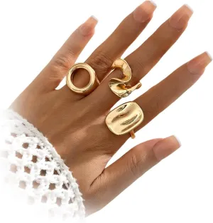 Chunky Vintage Gold Statement Dome Rings Set for Women Dainty 14K Gold Geometric Circle Hollow Knuckle Finger Ring Punk Silver Textured Midi Jewelry