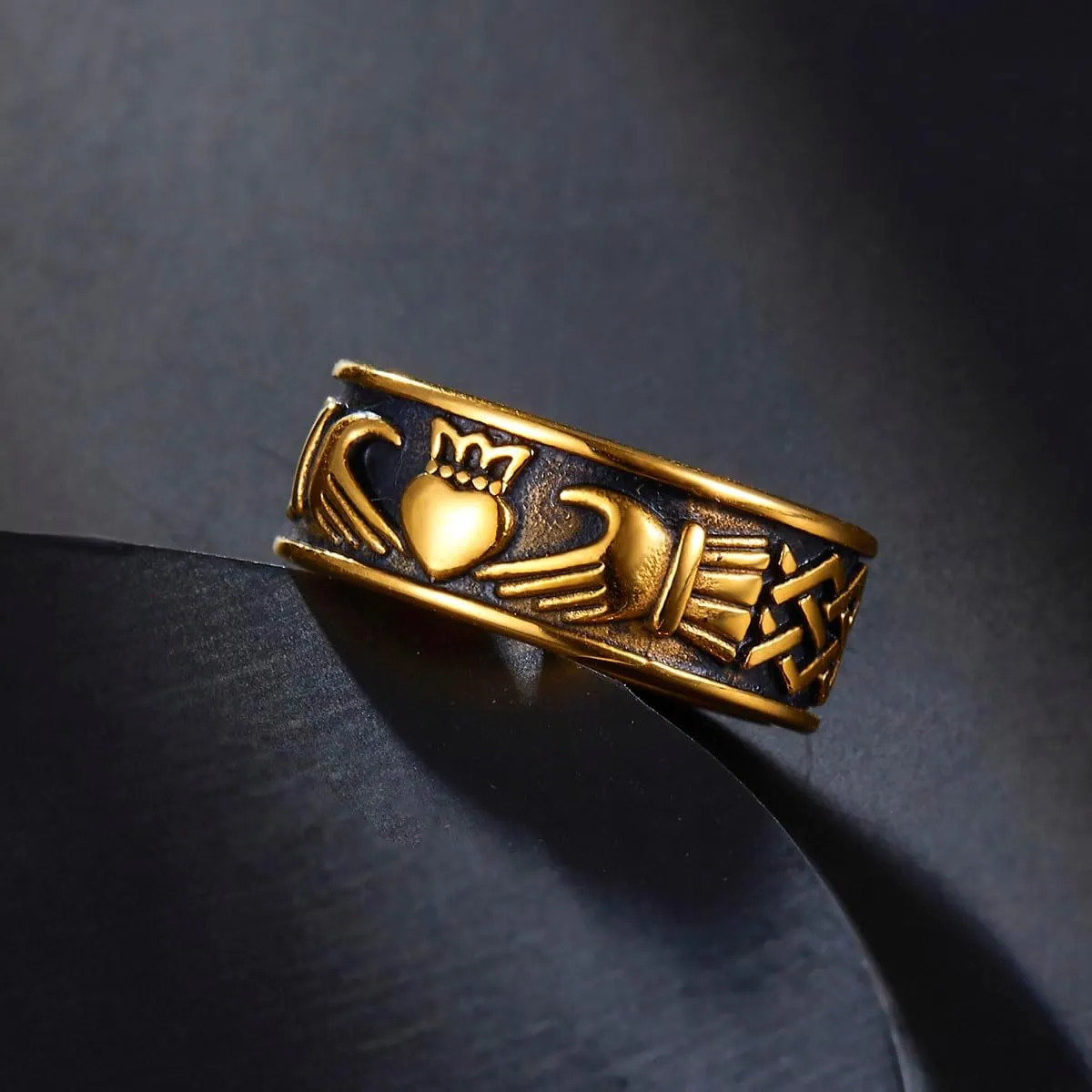 Claddagh Rings for Love, Stainless Steel/18K Gold Plated Women Men Wedding Band Rings Jewelry