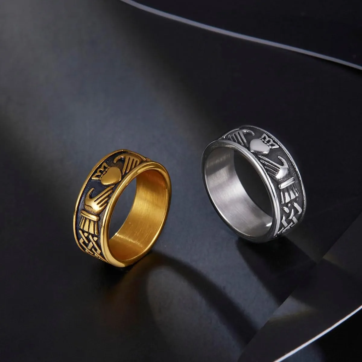 Claddagh Rings for Love, Stainless Steel/18K Gold Plated Women Men Wedding Band Rings Jewelry