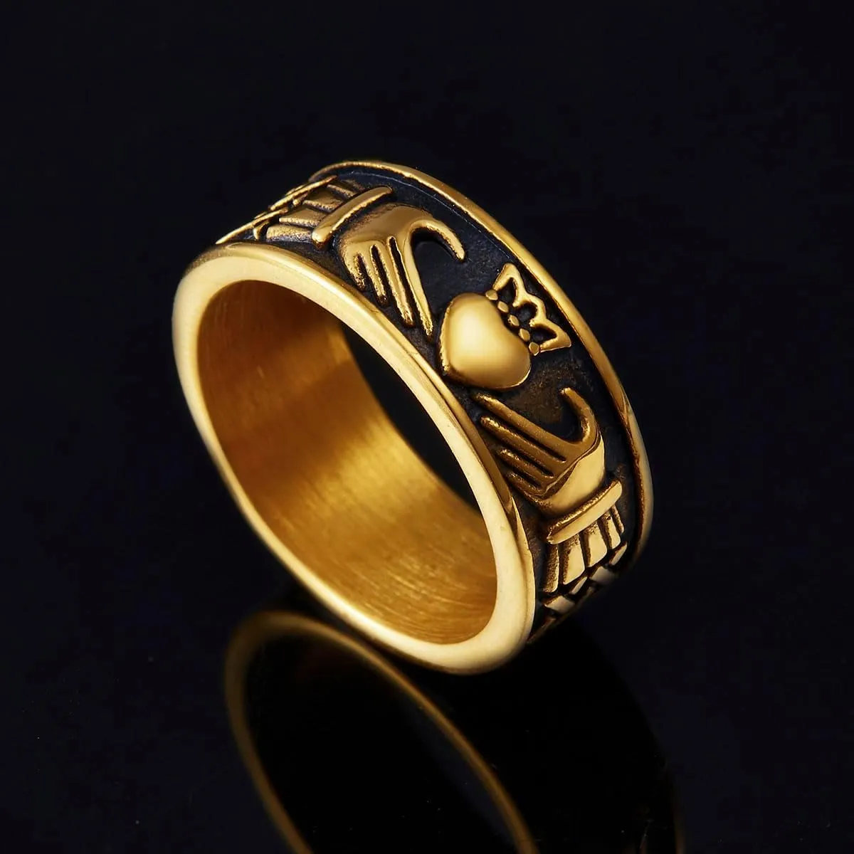 Claddagh Rings for Love, Stainless Steel/18K Gold Plated Women Men Wedding Band Rings Jewelry