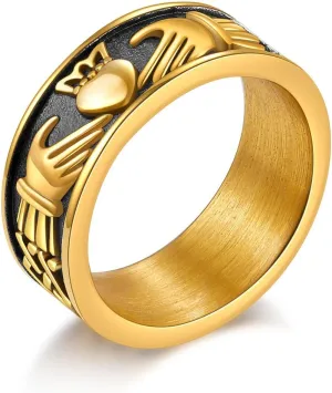 Claddagh Rings for Love, Stainless Steel/18K Gold Plated Women Men Wedding Band Rings Jewelry