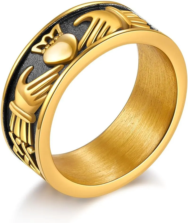 Claddagh Rings for Love, Stainless Steel/18K Gold Plated Women Men Wedding Band Rings Jewelry
