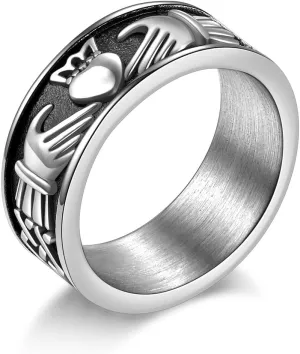 Claddagh Rings for Love, Stainless Steel/18K Gold Plated Women Men Wedding Band Rings Jewelry