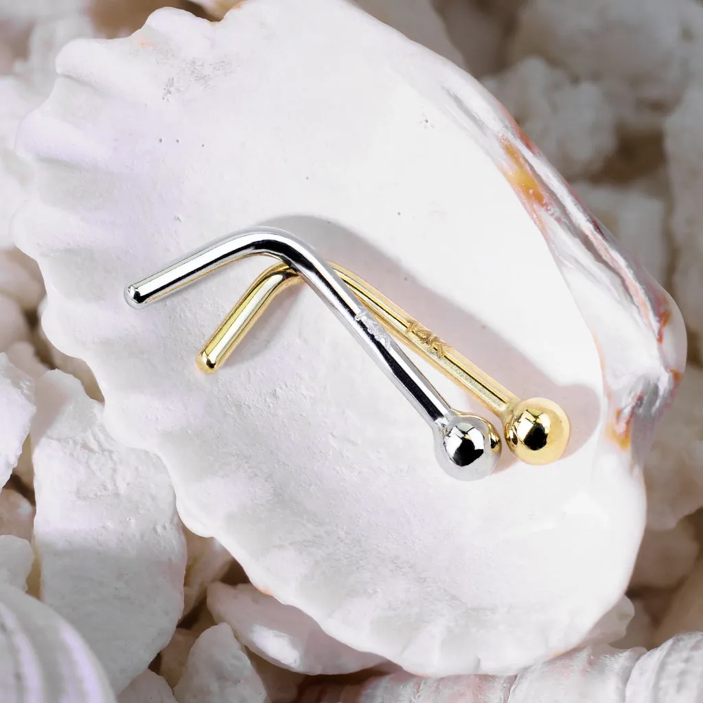 Classic Ball L-Shape Nose Ring in 14K White Gold