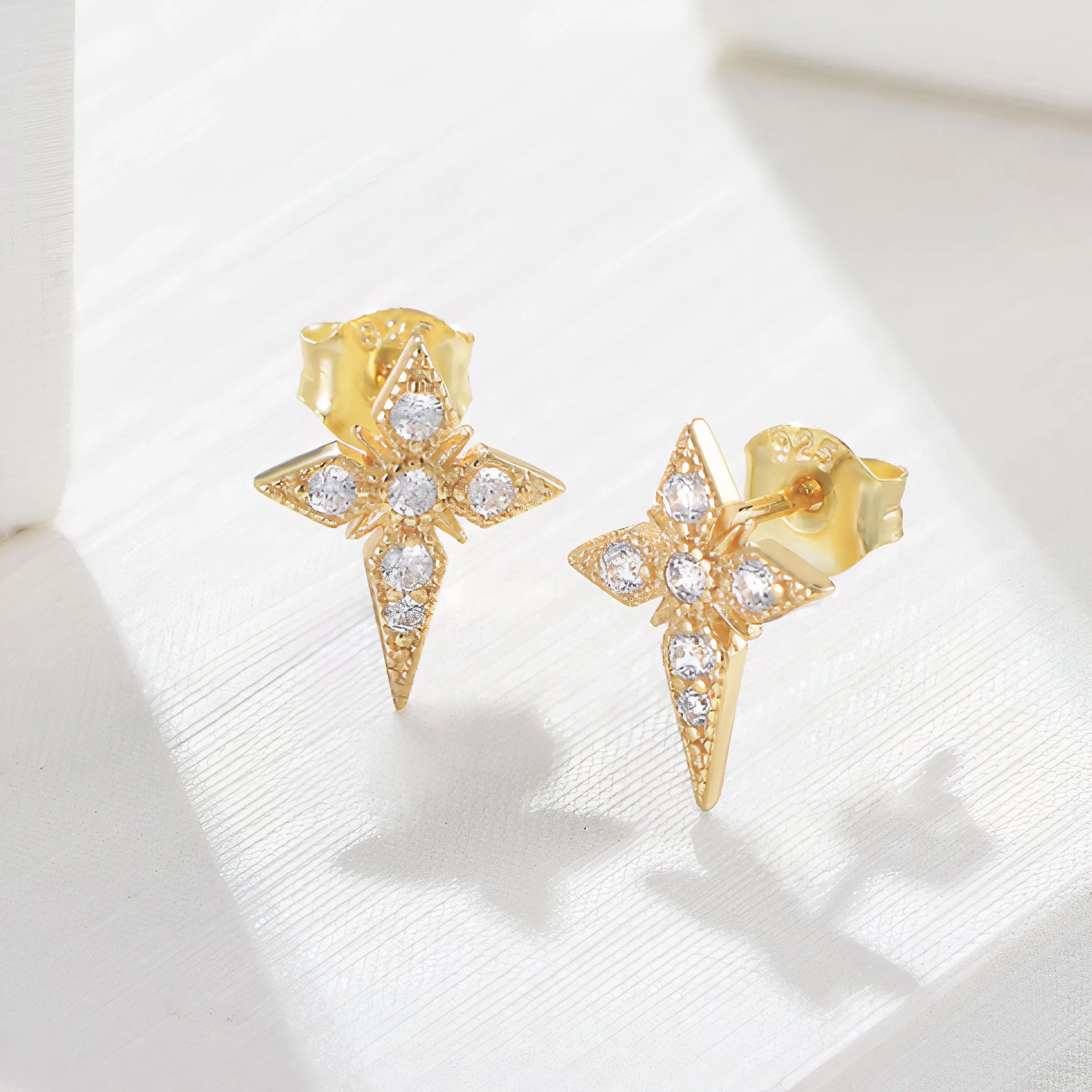 ClaudiaG Alma 18k Gold Plated .925 Sterling Silver Asymmetrical Celestial Design Stud Earrings