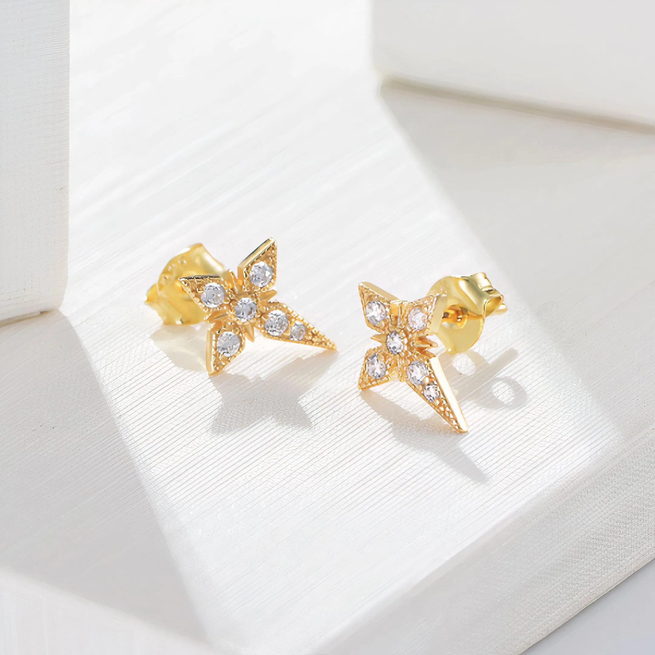 ClaudiaG Alma 18k Gold Plated .925 Sterling Silver Asymmetrical Celestial Design Stud Earrings