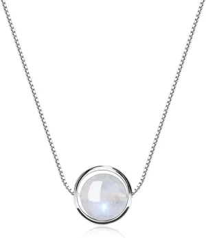 COAI Sterling Silver Necklace - Simple Bead Crystal Necklace with Moonstone, Lapis Lazuli or Malachite Stones