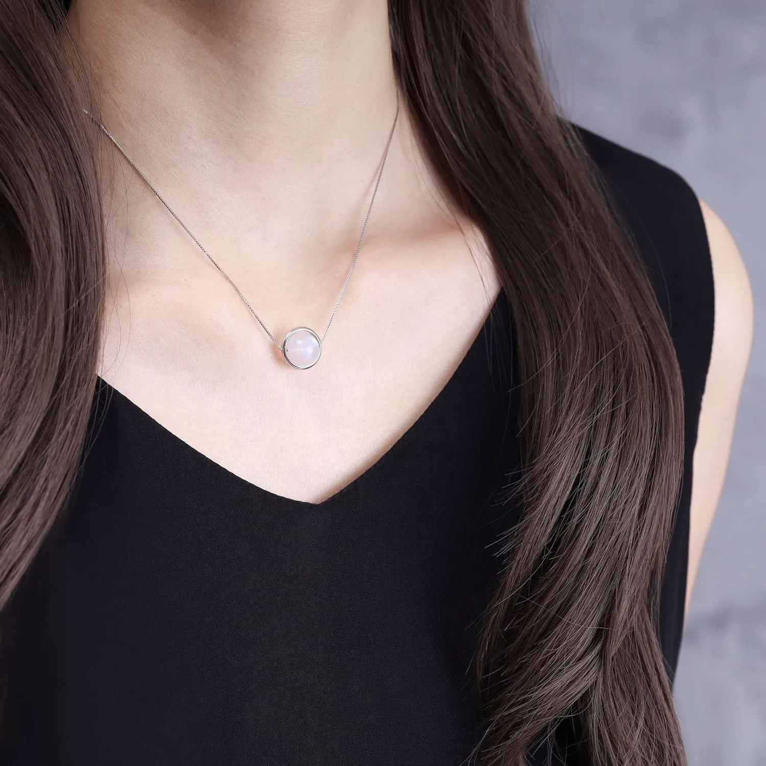 COAI Sterling Silver Necklace - Simple Bead Crystal Necklace with Moonstone, Lapis Lazuli or Malachite Stones