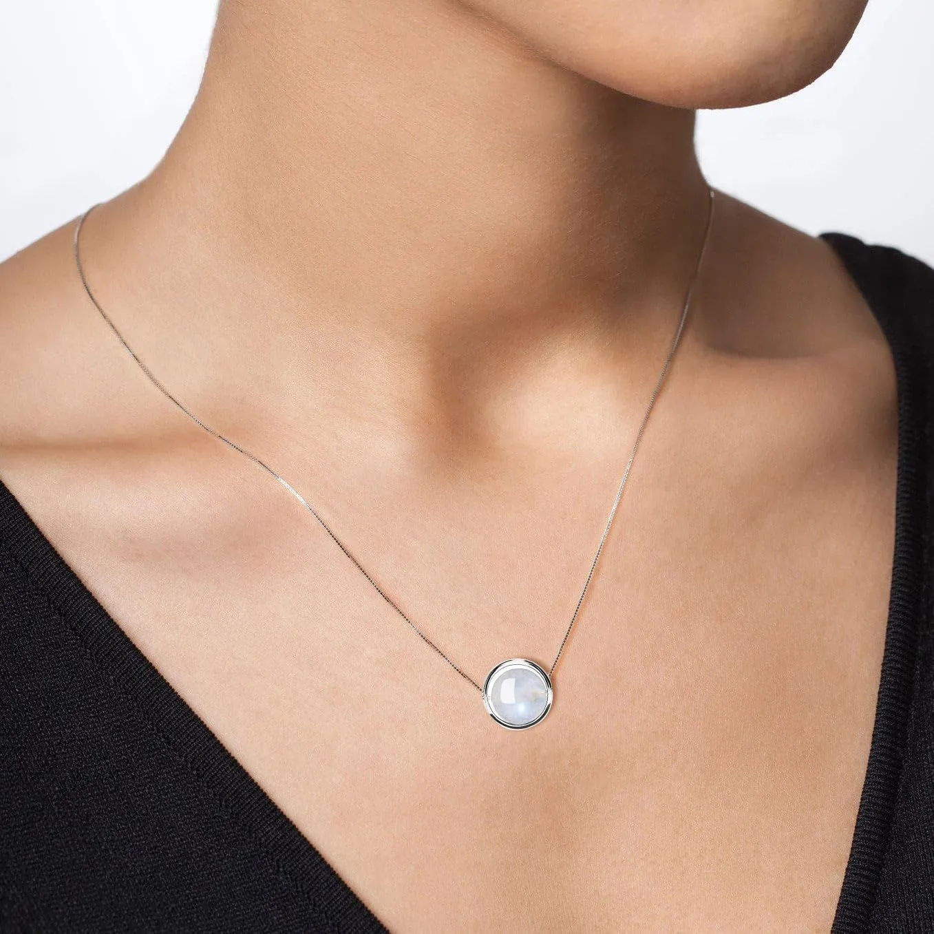 COAI Sterling Silver Necklace - Simple Bead Crystal Necklace with Moonstone, Lapis Lazuli or Malachite Stones