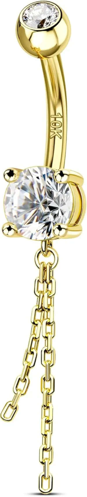 COCHARM 10K Gold Belly Button Rings, 10K Gold Belly Button Ring Dangling, 14G Gold Belly Piercing Jewelry Dangly