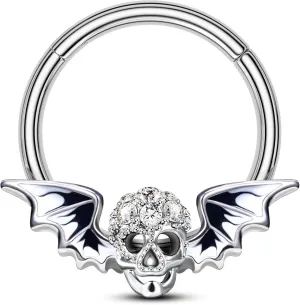 COCHARM Halloween Septum Rings, 16G Skull Septum Jewelry, Stainless Steel Helix Daith Earrings for Women Men, Rook Daith Piercing Jewelry
