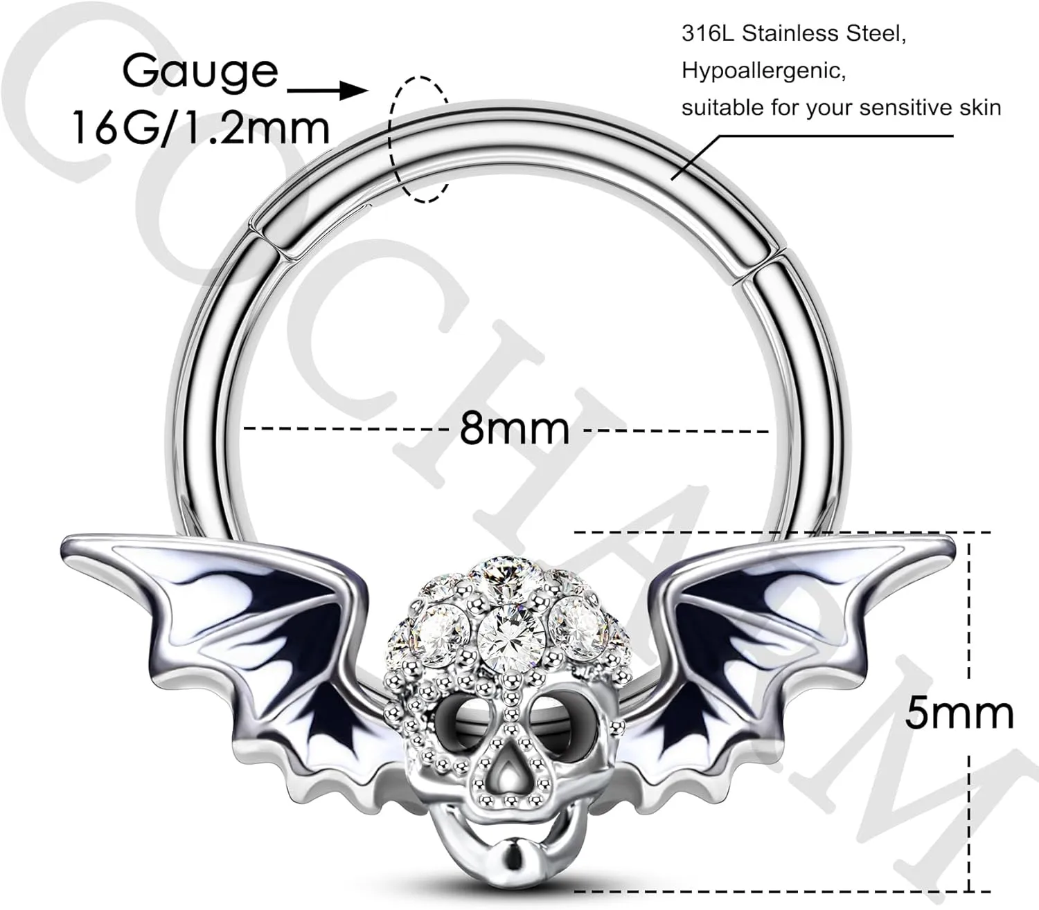 COCHARM Halloween Septum Rings, 16G Skull Septum Jewelry, Stainless Steel Helix Daith Earrings for Women Men, Rook Daith Piercing Jewelry