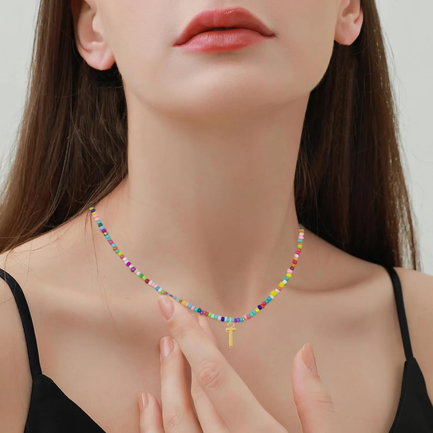 Colorful Beaded Initial Necklaces for Kids Girls, Personized Graduation Birthday Gifts - Choker Necklace for Women,Teen and Preteen Girls