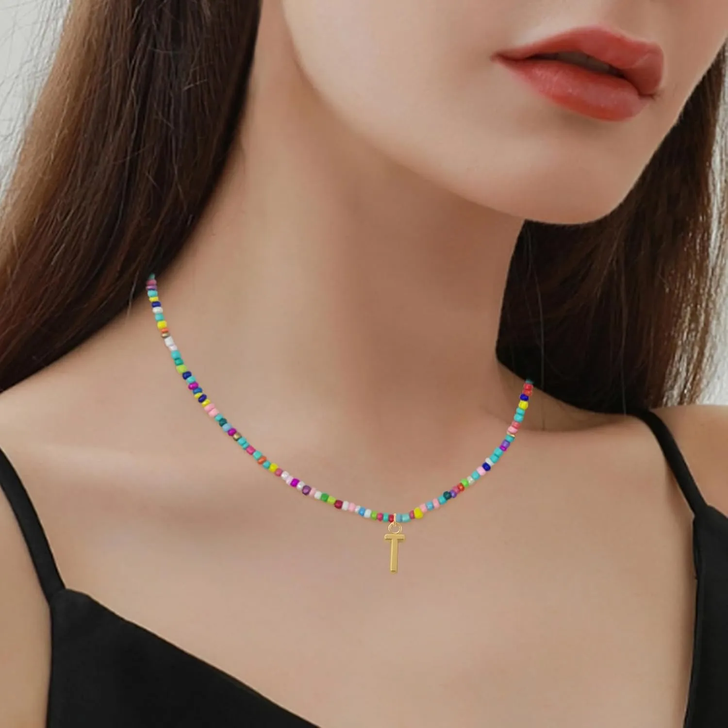 Colorful Beaded Initial Necklaces for Kids Girls, Personized Graduation Birthday Gifts - Choker Necklace for Women,Teen and Preteen Girls