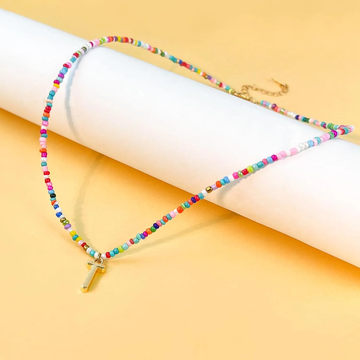Colorful Beaded Initial Necklaces for Kids Girls, Personized Graduation Birthday Gifts - Choker Necklace for Women,Teen and Preteen Girls