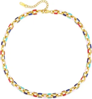 Colorful Dainty Cuban Link Chain Necklace for Women Trendy, Y2k Preppy Jewelry Boho Chunky Choker Necklaces for Womens Men