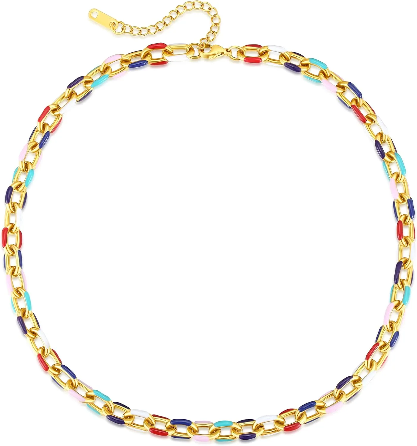 Colorful Dainty Cuban Link Chain Necklace for Women Trendy, Y2k Preppy Jewelry Boho Chunky Choker Necklaces for Womens Men