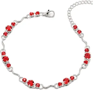 COOLSTEELANDBEYOND Adjustable Link Chain Anklet Bracelet with Charms of Red Solitaire Cubic Zirconia Sparkling