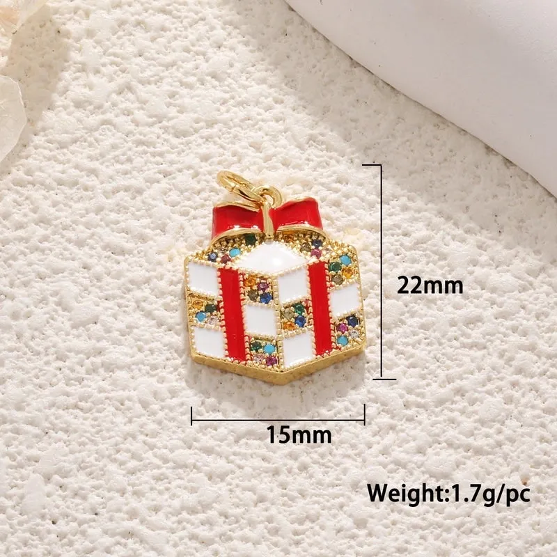 Copper Plated Real Gold Mini Christmas DIY Material Jewelry Accessories Drop Oil David's Deer Snowman Bell Pendant Pendant