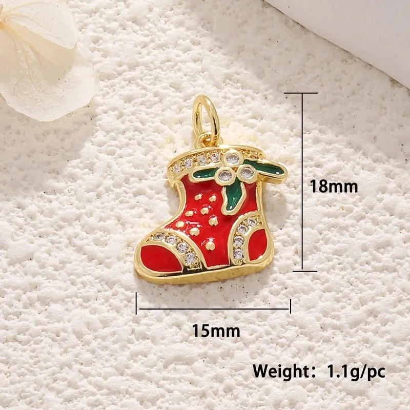 Copper Plated Real Gold Mini Christmas DIY Material Jewelry Accessories Drop Oil David's Deer Snowman Bell Pendant Pendant