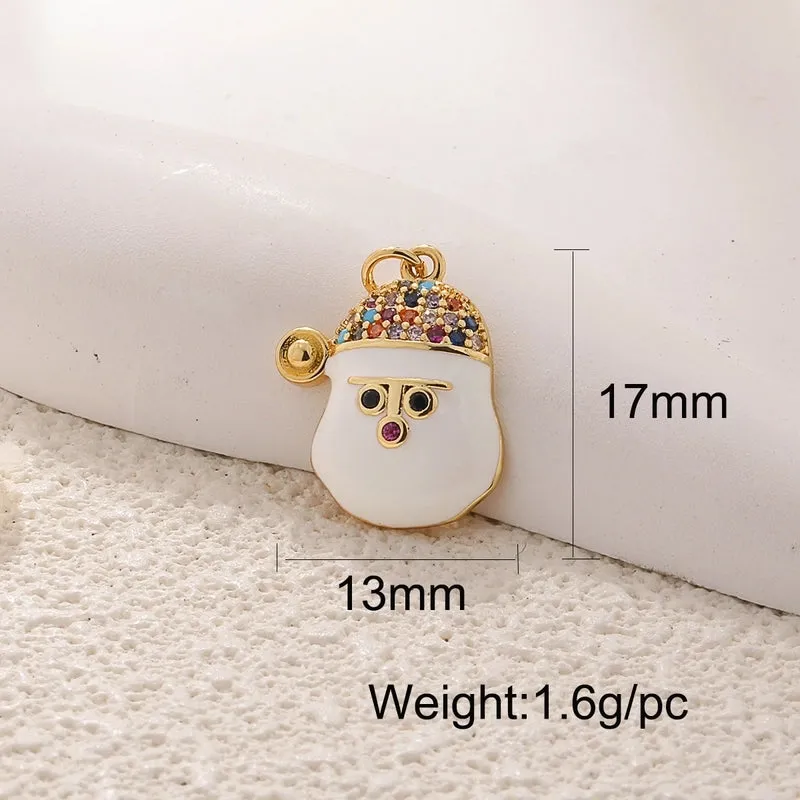 Copper Plated Real Gold Mini Christmas DIY Material Jewelry Accessories Drop Oil David's Deer Snowman Bell Pendant Pendant