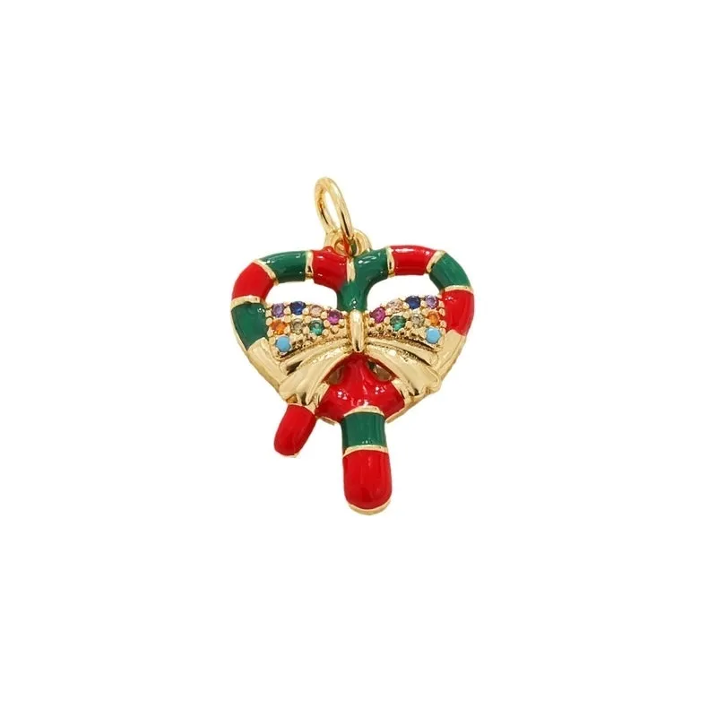 Copper Plated Real Gold Mini Christmas DIY Material Jewelry Accessories Drop Oil David's Deer Snowman Bell Pendant Pendant
