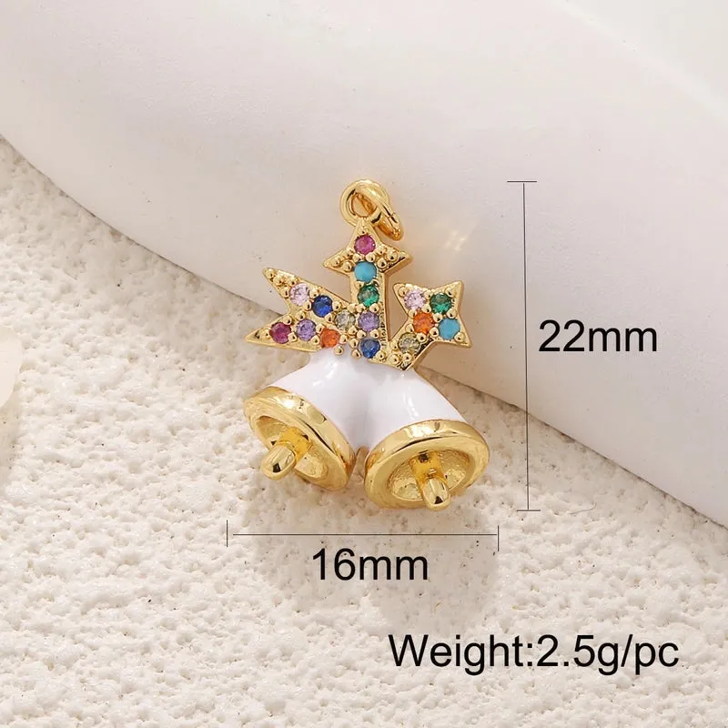 Copper Plated Real Gold Mini Christmas DIY Material Jewelry Accessories Drop Oil David's Deer Snowman Bell Pendant Pendant