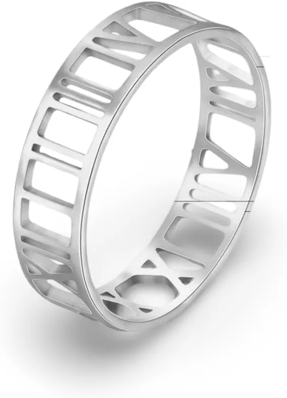 Couple Rings - Stainless Steel Casual Jewelry For Men And Womens Engagement - 8, Roman Numerals Steel